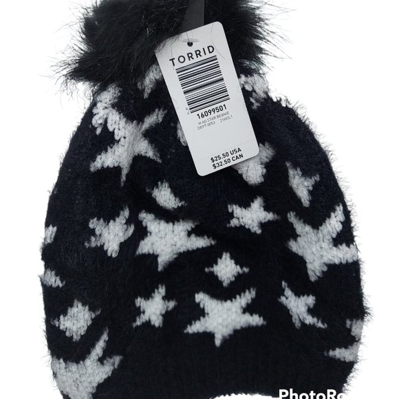 torrid Accessories - Torrid Star Beanie with Faux Pom Black/White NWT